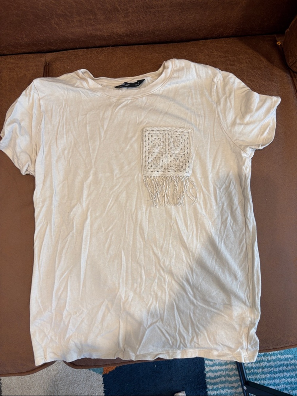 Simply Vera Vera Wang White Short-Sleeve Tee with Crochet Pocket